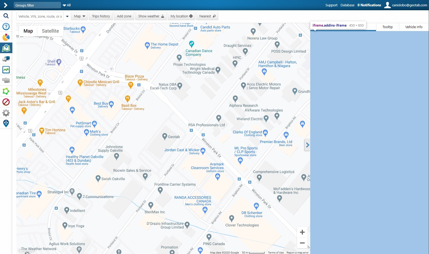 Figure #2 - Map Add-In size on desktop.