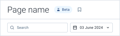 Top of page with title and beta pill above a search bar and date dropdown.